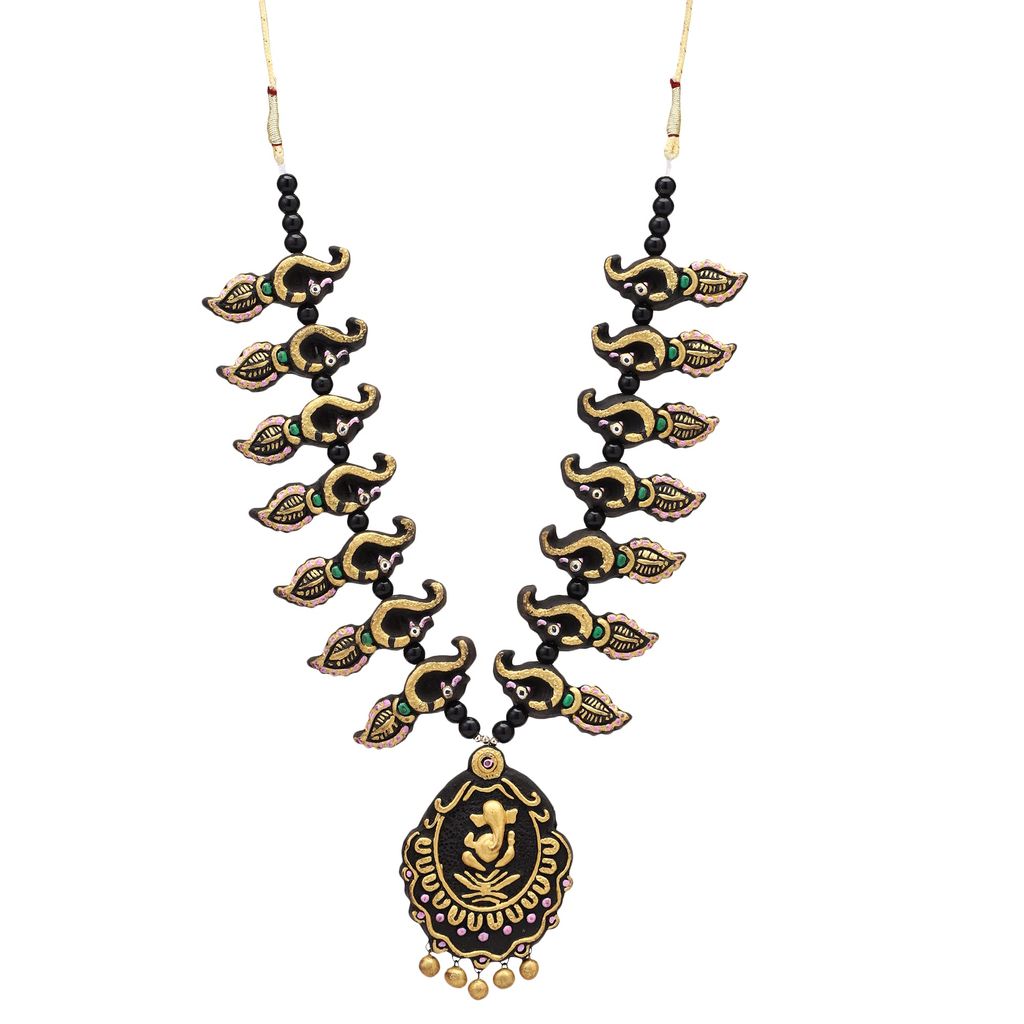 Le bijouxistic EKAM EK black and gold ganesha inspired necklace set with earrings for women