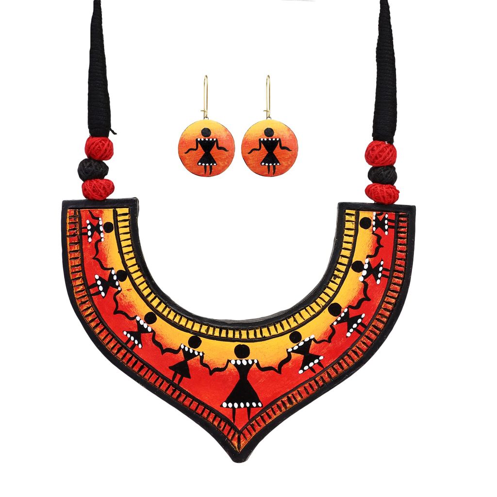 Le bijouxistic EKAM EK terracotta warli inspired necklace set with earrings for women