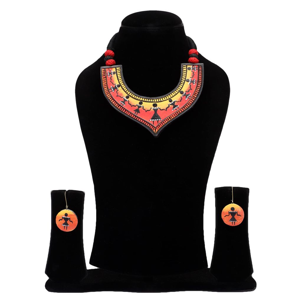 Le bijouxistic EKAM EK terracotta warli inspired necklace set with earrings for women