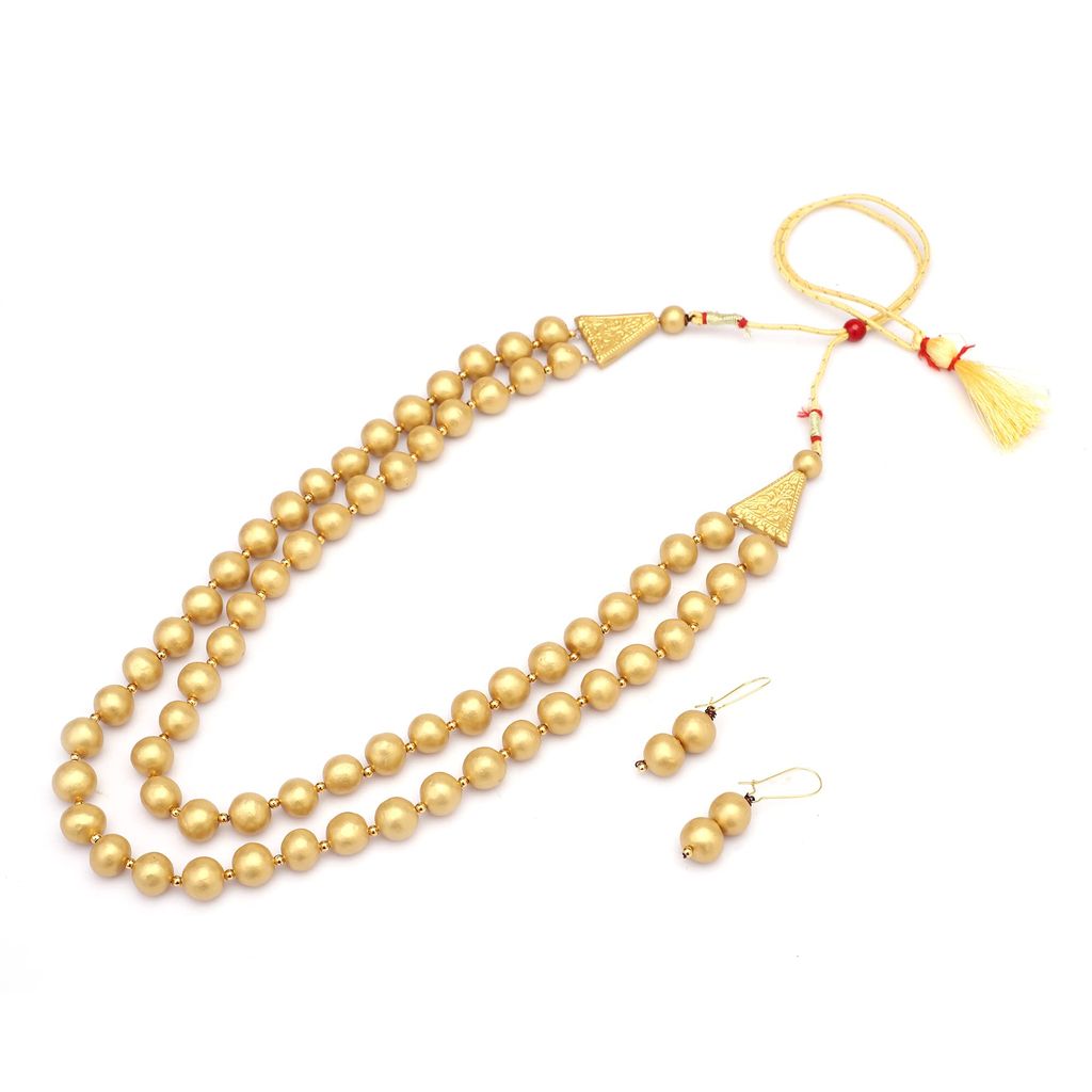 Le bijouxistic EKAM EK terracotta golden beads necklace set with earrings for women