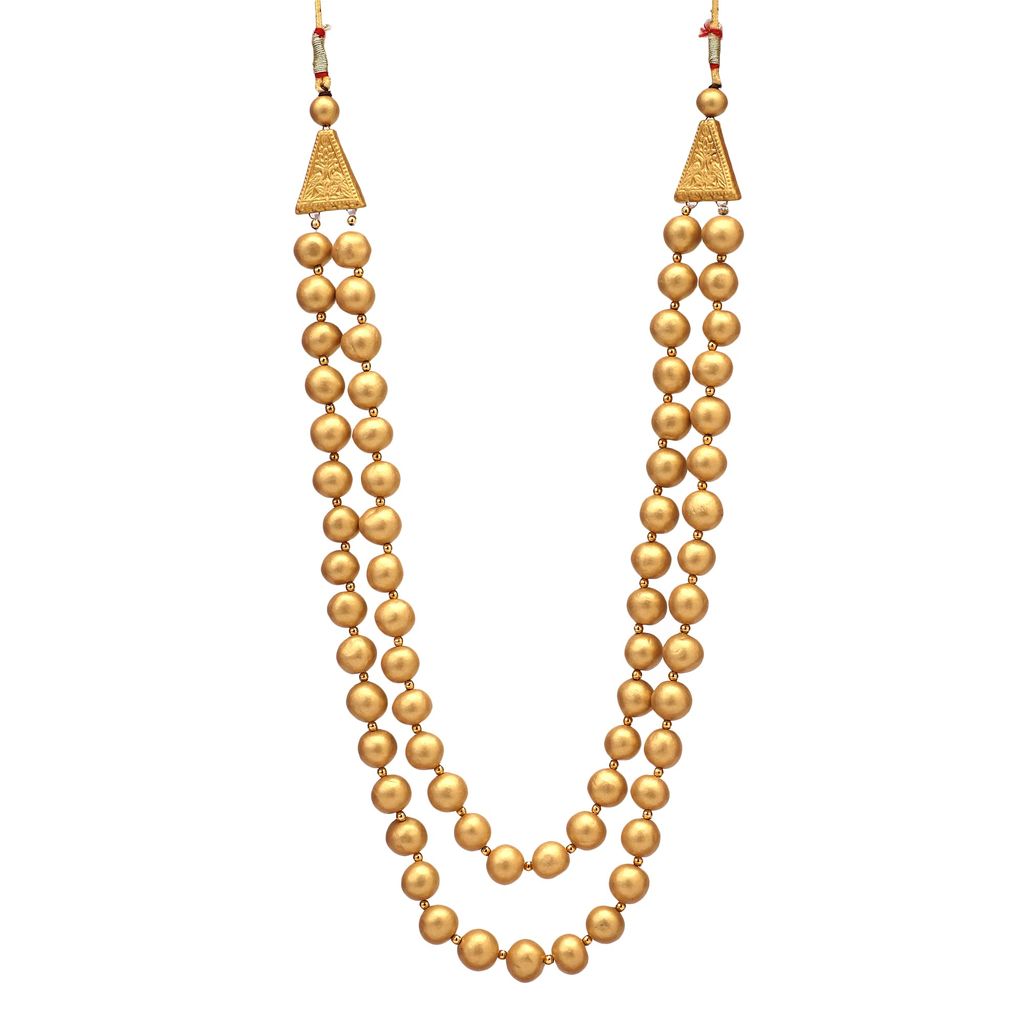 Le bijouxistic EKAM EK terracotta golden beads necklace set with earrings for women