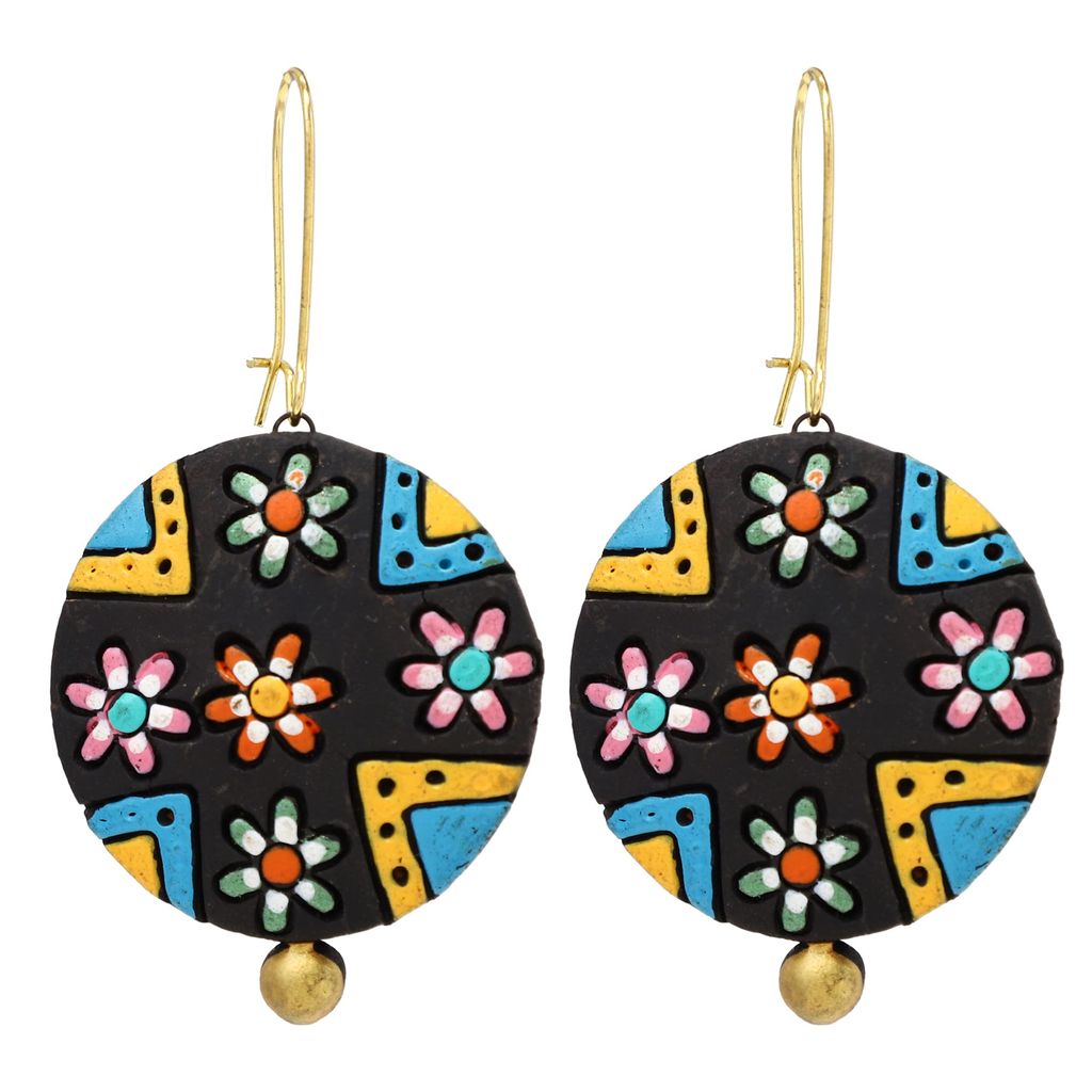 Le bijouxistic EKAM EK Terracotta necklace set and earrings in multi color, Round design, chokkar style, adjustable