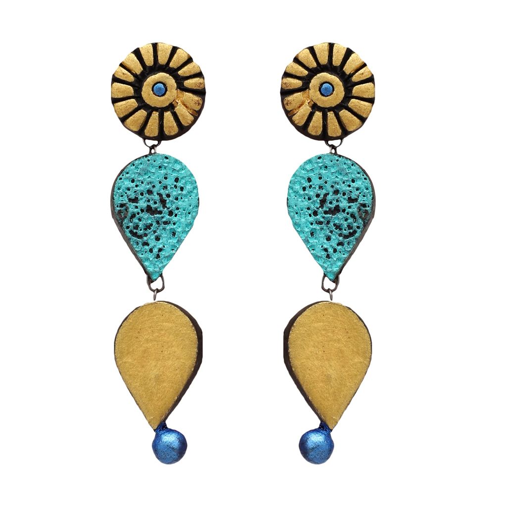 Le bijouxistic EKAM EK Gold and blue necklace set with earrings for women