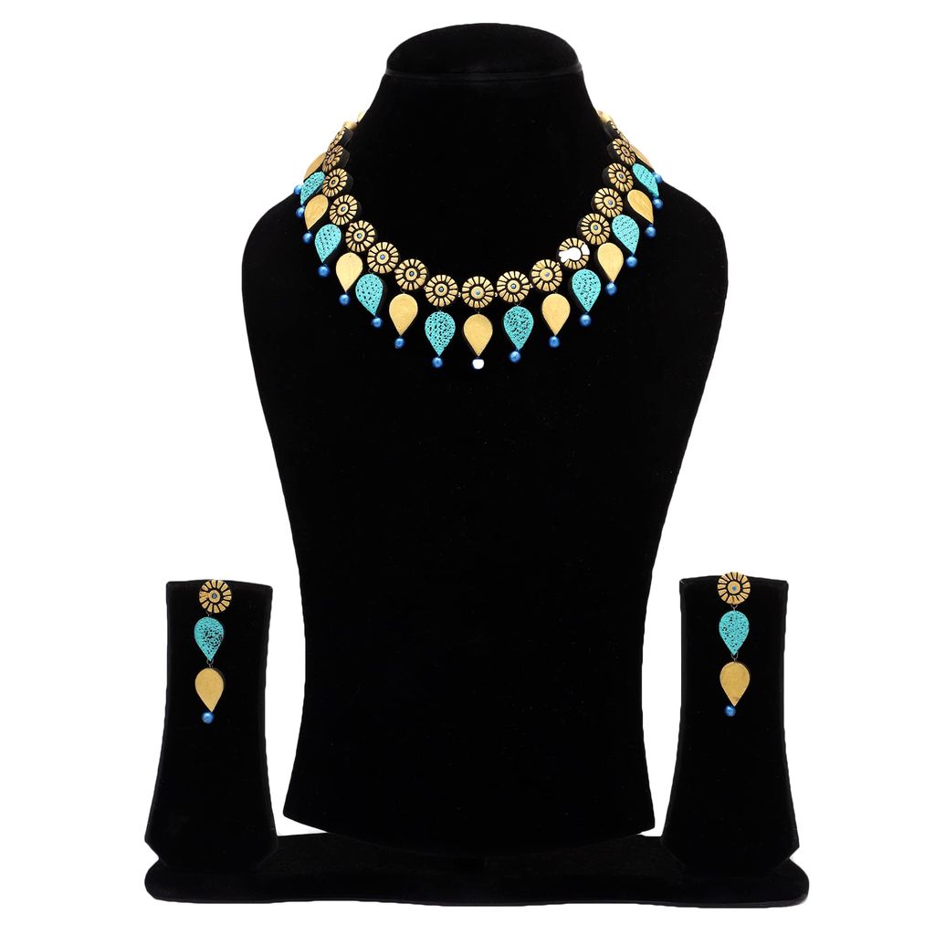 Le bijouxistic EKAM EK Gold and blue necklace set with earrings for women