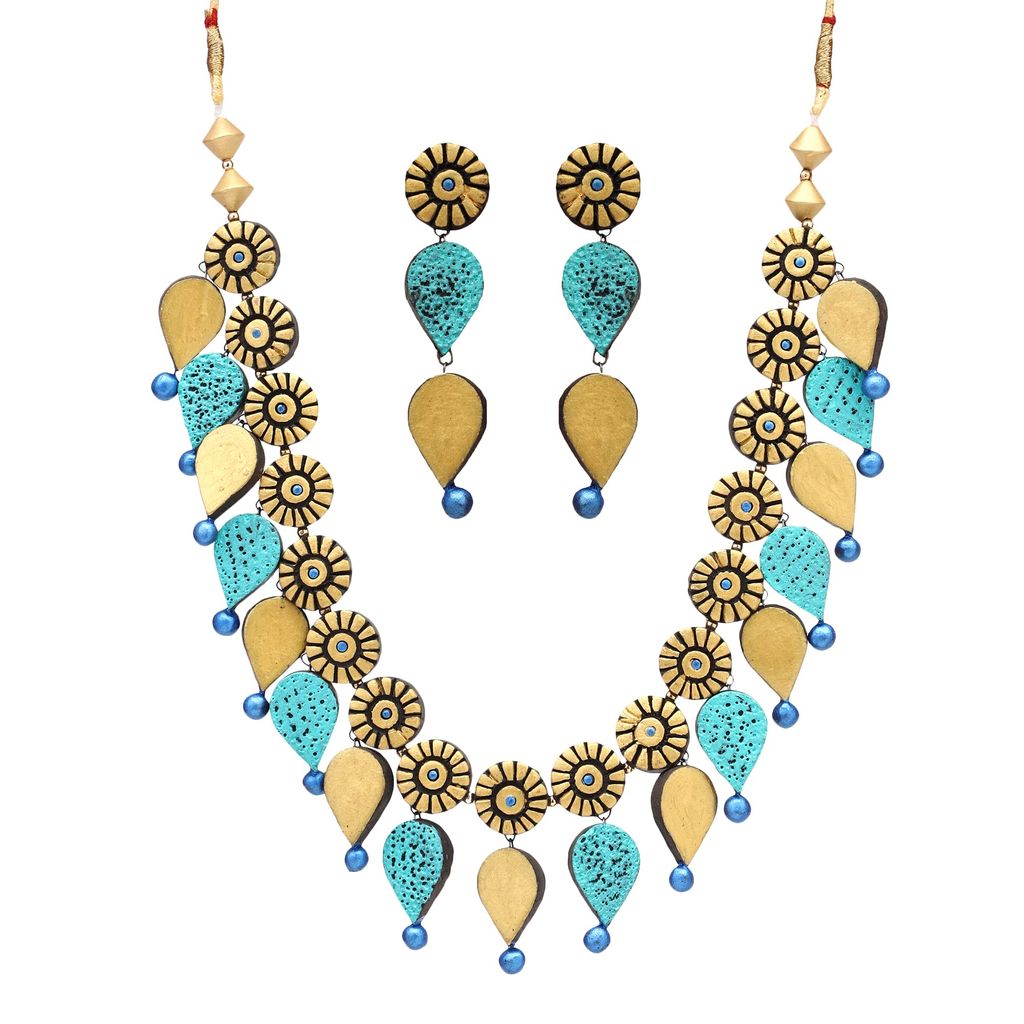 Le bijouxistic EKAM EK Gold and blue necklace set with earrings for women