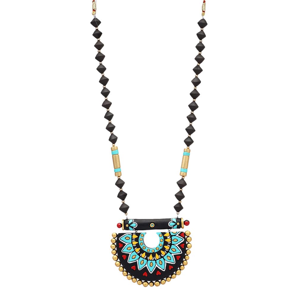 Le bijouxistic EKAM EK traditional pendent design necklace set with earrings for women in black and blue