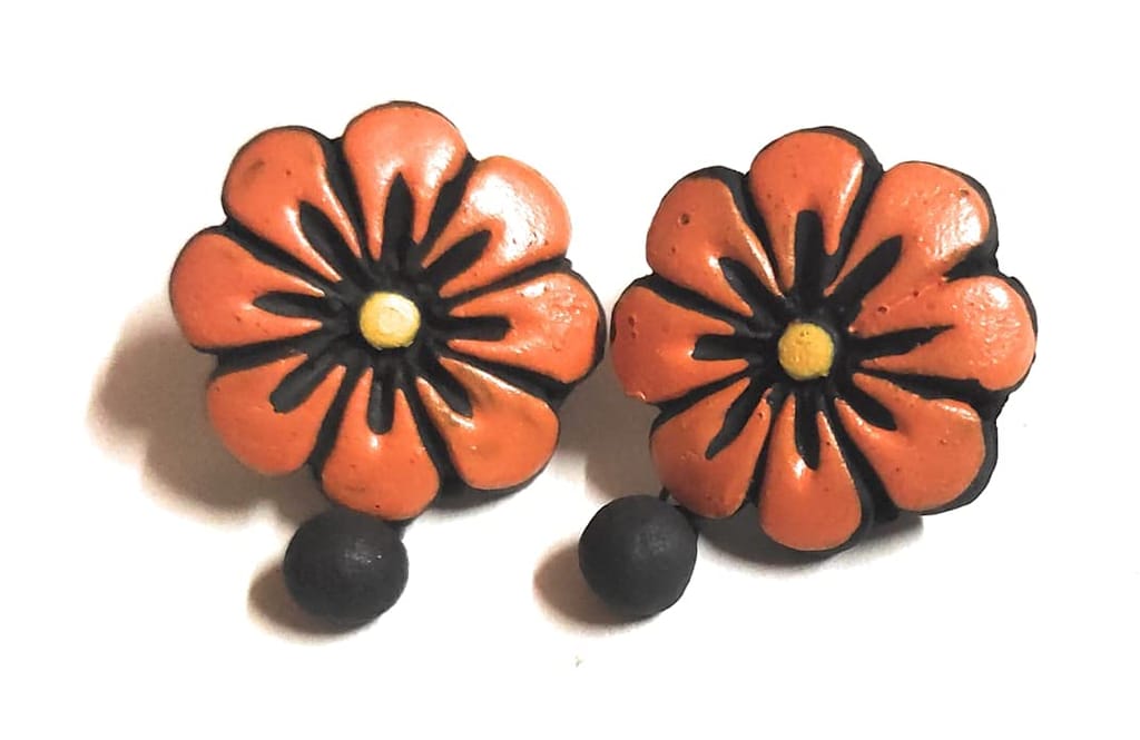 EKAM EK terracotta floral design stud style earrings for women and girls for casual and formal wear - combo of 3 pairs