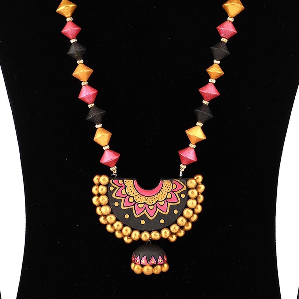 EKAM EK terracotta neckset with earrings for women and girls in multicolour semicicular for casual and formal wear for saree, suit and skirt for festivals