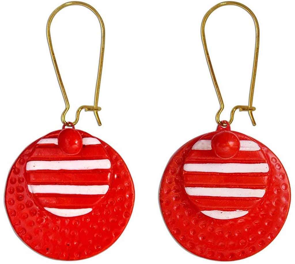 EKAM EK WHITE AND RED TERRACOTTA NECKLACE AND EARRINGS FOR GIRLS AND WOMEN FOR CASUAL AND FORMAL WEAR FOR SUIT, SAREE AND SKIRTS