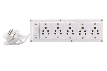 INDRICO? Extension Boards with Long Wire with Five Anchor Socket 6A and one Switch 6A and 3 pin Plug 5 Meter Extension Cord PVC (White) Pack of 1