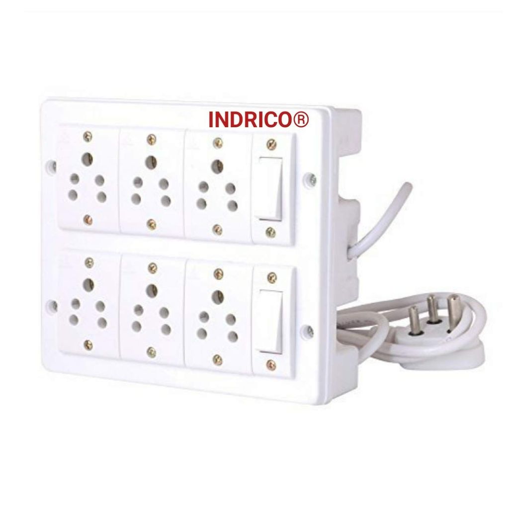 INDRICO? 6+2 Extension Board for Using Multipurpose Accessories with 3 Meter 1.5 mm ISI Heavy Duty Wire Power Strip Extension Box. (Wire Colour White/Black)