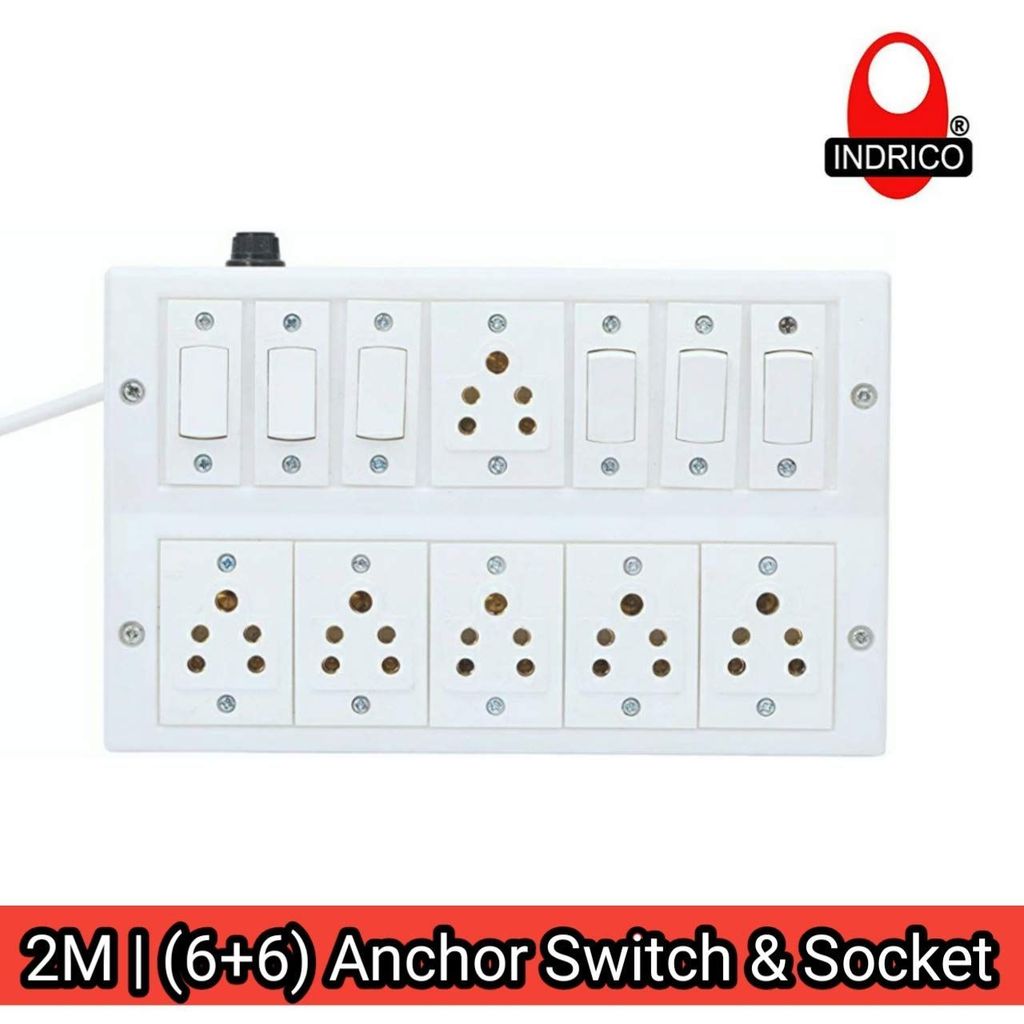 INDRICO? Heavy Duty (6+6) Anchor 1.5mm 3 Core Heavy Wire Extension Board (White) (2 Meter Cable)