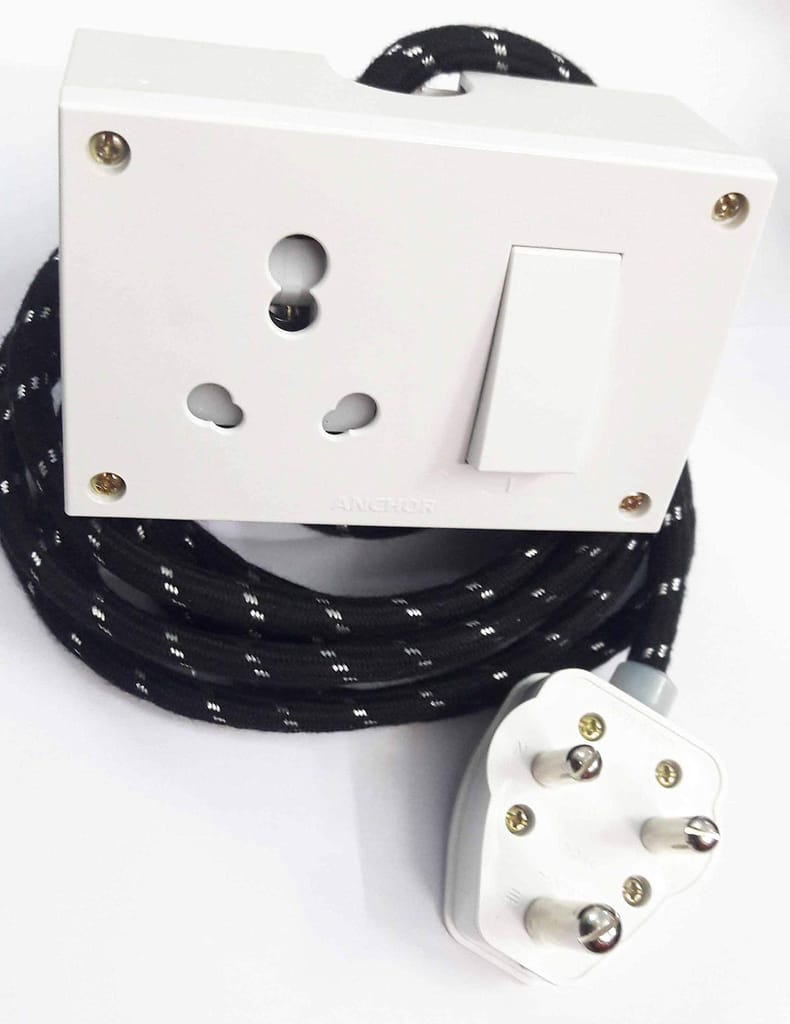 Tia 16 ampere 1 Sockets Power Extension 5 m Cloth Black Cord, Anchor Socket and Plug