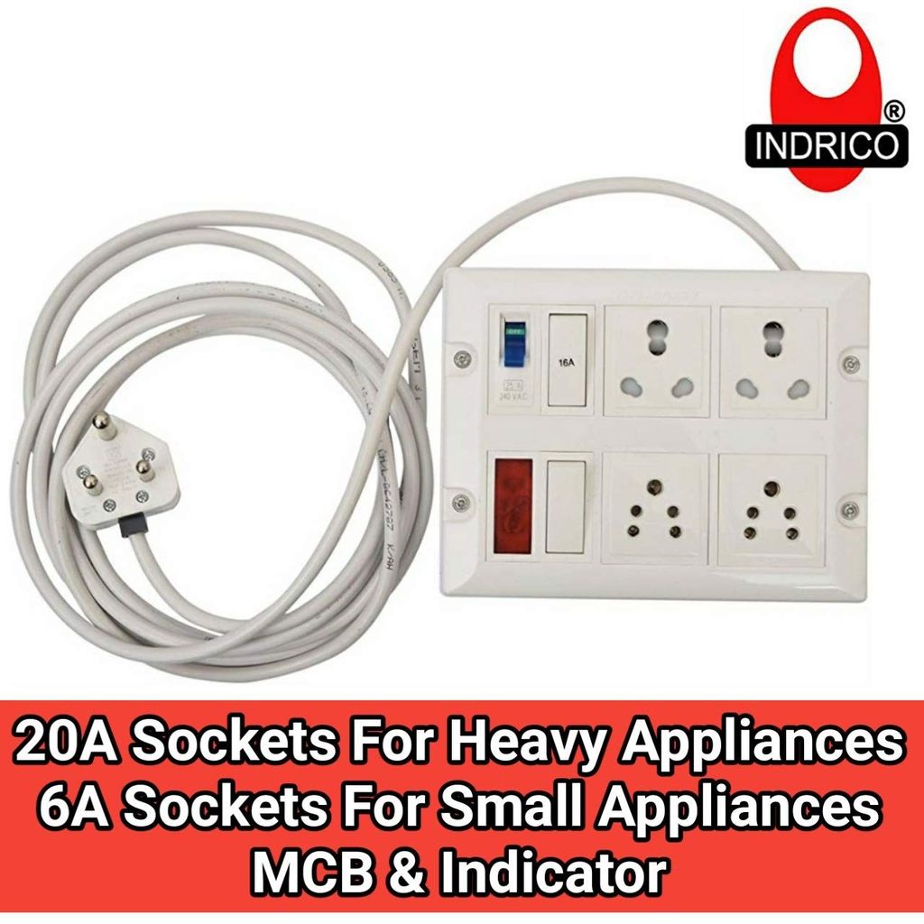 INDRICO? Heavy Duty Polycarbonate Power Strip Extension Box (White) with 8M Heavy Wire