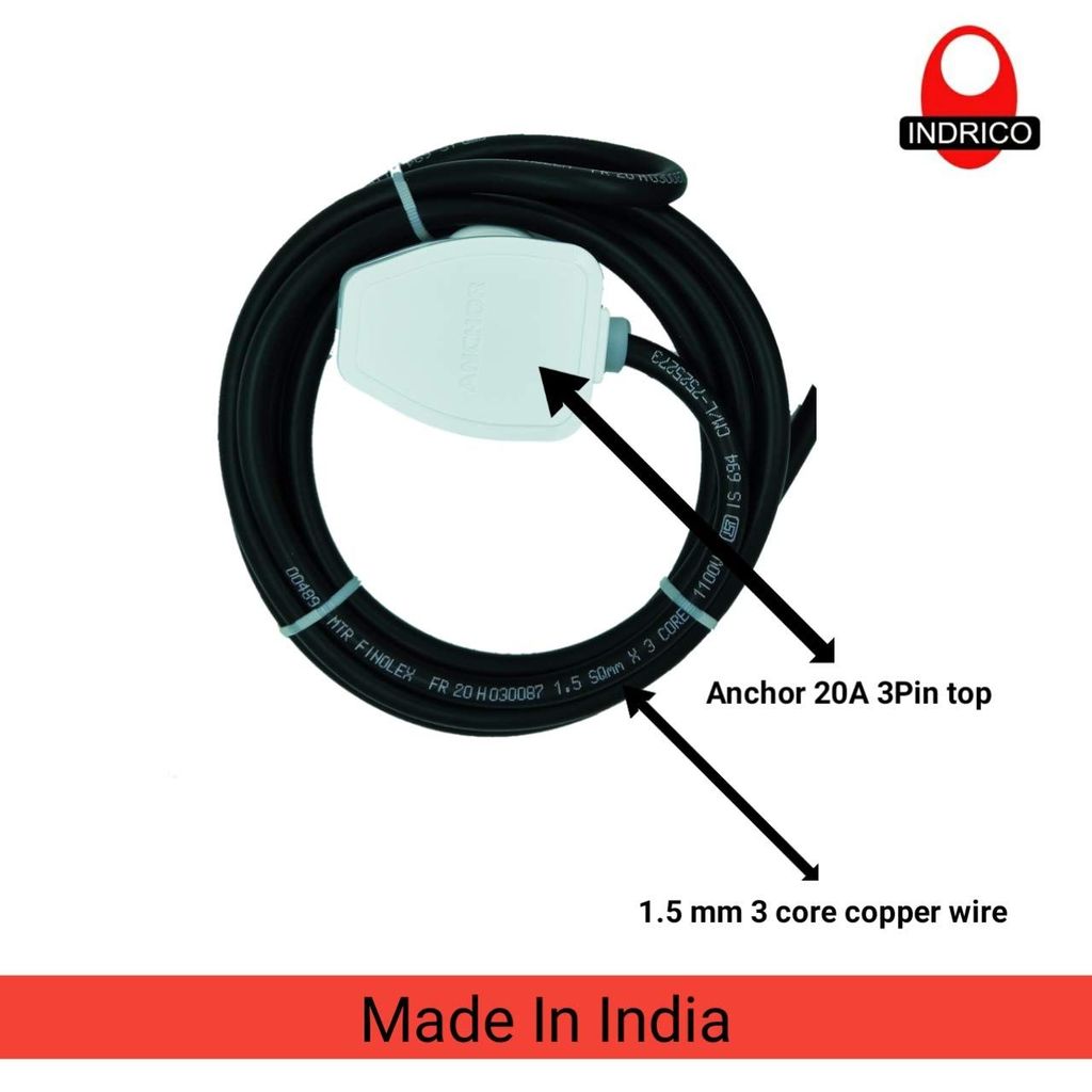 INDRICO? 20A Power Extension Board with 2 Meter Heavy Duty Wire for Microwave, Induction Cooker, Fridge, Washing Machine, 1 Ton A.C, Anchor Switch & Socket & Plug (White)