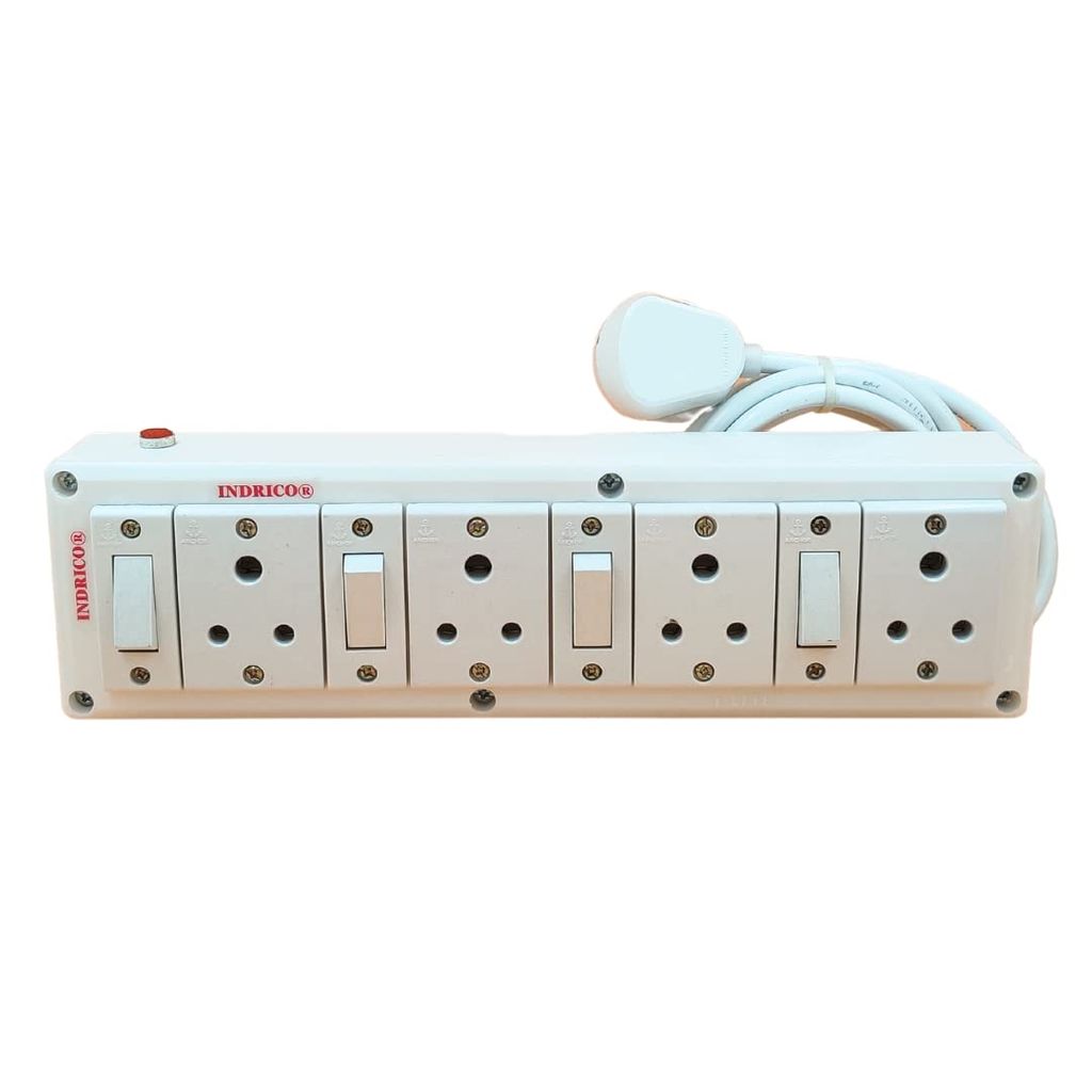 INDRICO? 3 Pins Multi Outlet Extension Board with Individual Switch Long Cable (Max. Rating 1200W) White (20 Meter Cable)