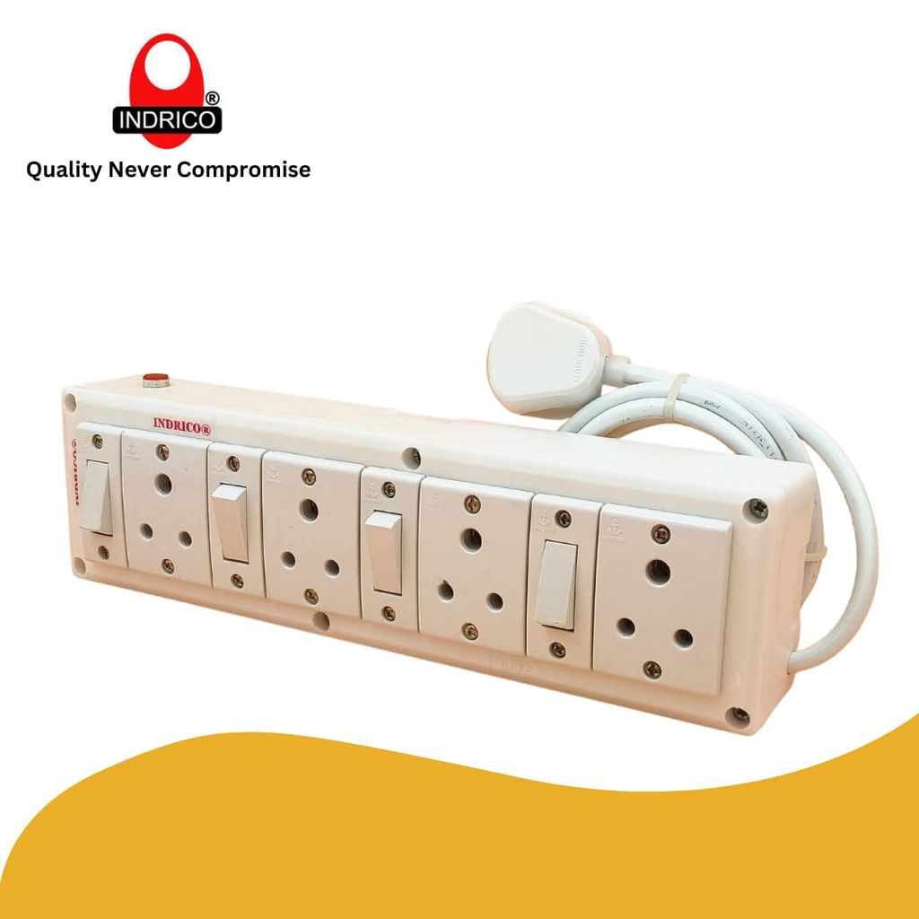 INDRICO? 3 Pins Multi Outlet Extension Board with Individual Switch Long Cable (Max. Rating 1200W) White (20 Meter Cable)