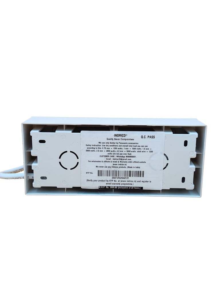 INDRICO AC Switch Board with MCB Multi Outlet Extension Fitted with,2 16A Sockets, Indicator,1 MCB 20A with 4 Metre 1.5 mm 3 core Copper Chord 2200 Watts with 15 Amp Plug PVC White Pack of 1