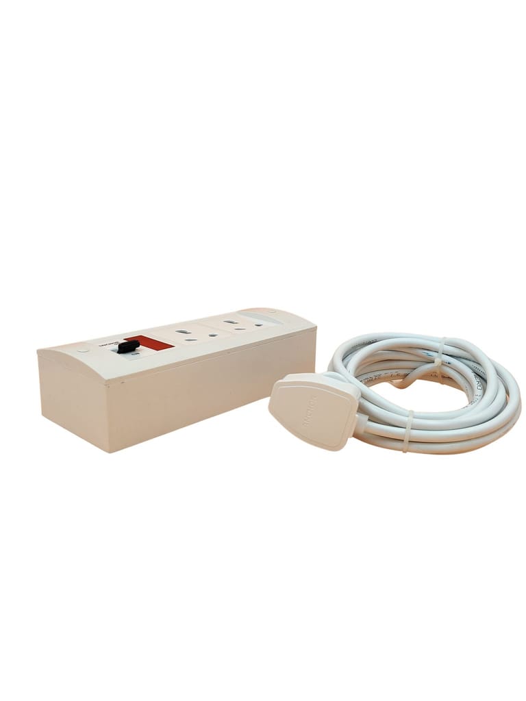 INDRICO AC Switch Board with MCB Multi Outlet Extension Fitted with,2 16A Sockets, Indicator,1 MCB 20A with 4 Metre 1.5 mm 3 core Copper Chord 2200 Watts with 15 Amp Plug PVC White Pack of 1