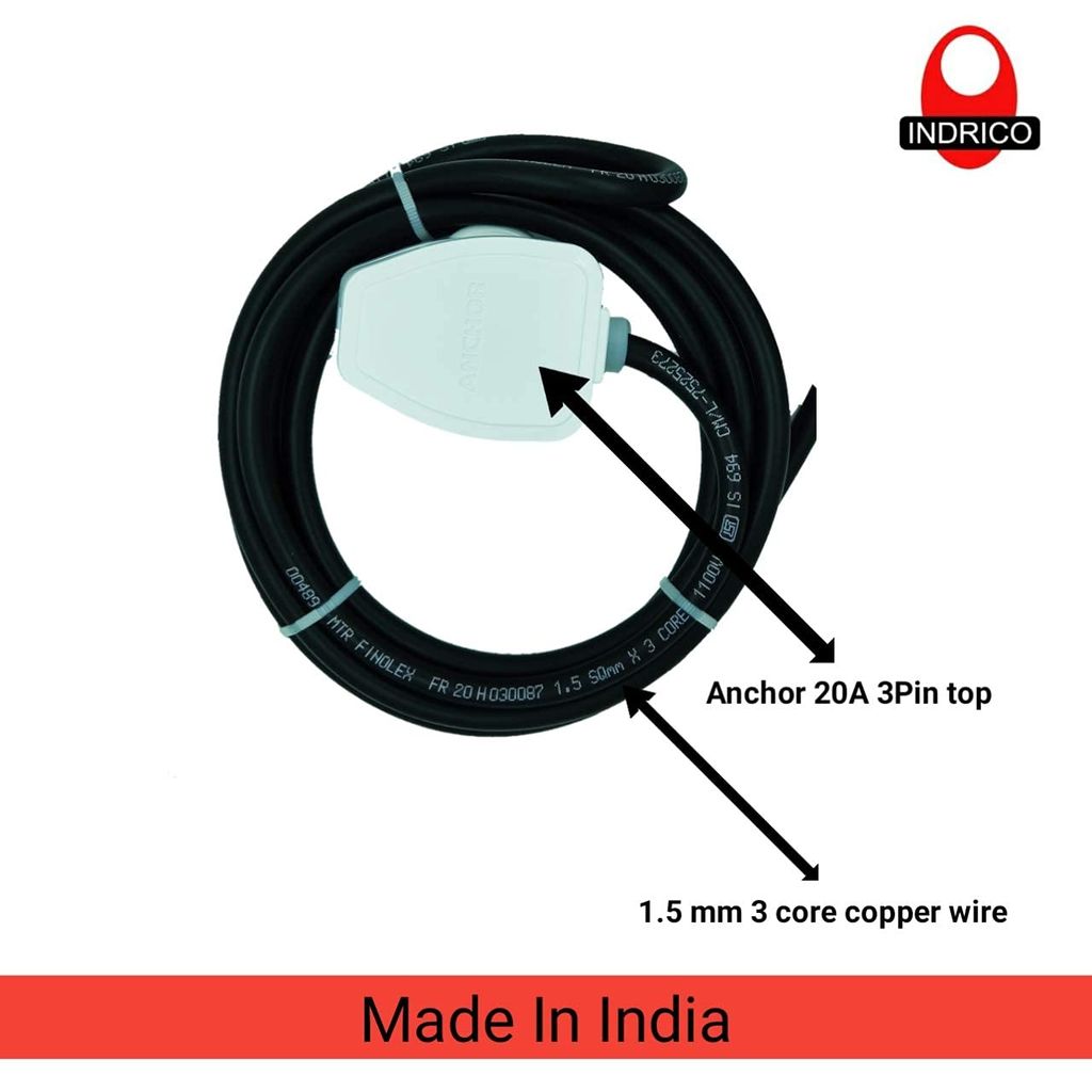 INDRICO AC Switch Board with MCB Multi Outlet Extension Fitted with,2 16A Sockets, Indicator,1 MCB 20A with 4 Metre 1.5 mm 3 core Copper Chord 2200 Watts with 15 Amp Plug PVC White Pack of 1