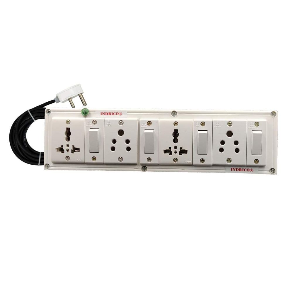 INDRICO? 4080 E-Book 4 + 4 Power Strip Extension Boards with Individual Switch Polycarbonate, Indicator, & 2 International sockets, White (Pack of 1)