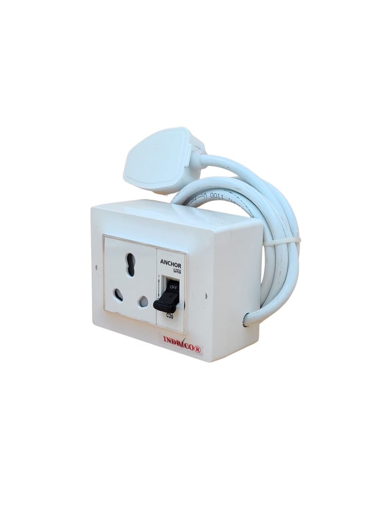 INDRICO 16 Amp Extension Board for AC Switch Board for 1/1.5/2 Ton Heavy Duty with MCB PVC White Pack of 1