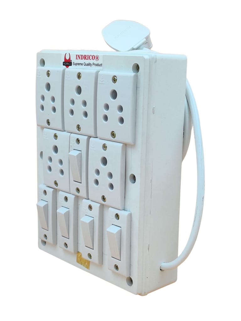 INDRICO 5 Way Extension Board with Individual Switch (Max. Rating 2000W) PVC White Pack of 1