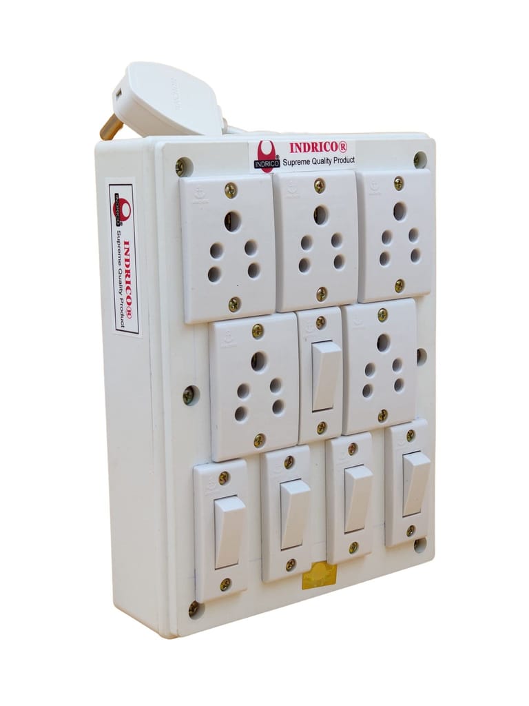 INDRICO 5 Way Extension Board with Individual Switch (Max. Rating 2000W) PVC White Pack of 1