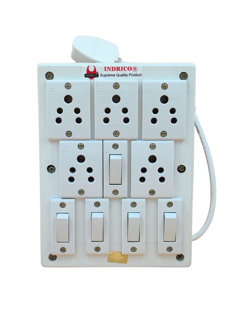 INDRICO 5 Way Extension Board with Individual Switch (Max. Rating 2000W) PVC White Pack of 1
