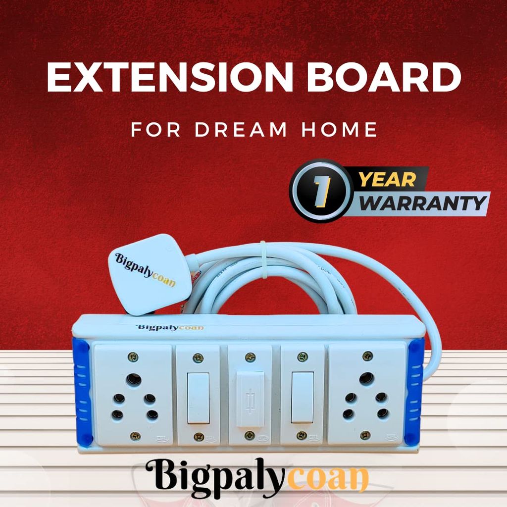 Bigpalycoan 2 Way Electric Multi Outlets Power Strip Spike Guard with Individual Switches Heavy Duty 2 metre Cord (Max. Rating 1200W- 230V) PVC Blue/Green-White