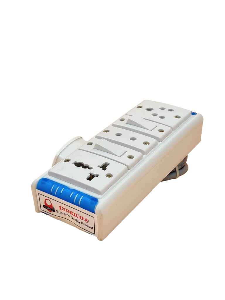 INDRICO PVC 1200W 3 Way Extension Board with Switch and Long Wire (Pack of 1, White)