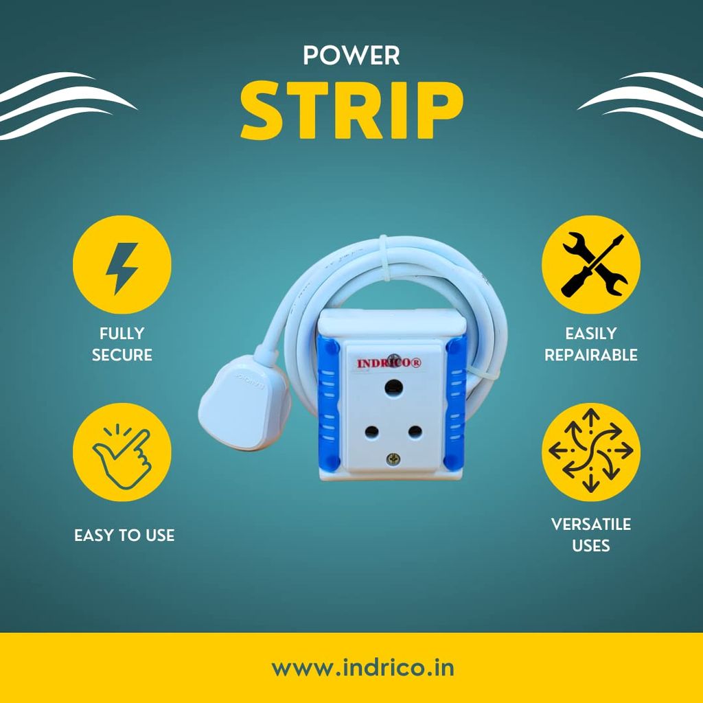 INDRICO PVC 1200W 1 Way Extension Board with Sockets and Long Wire (Pack of 1, White)