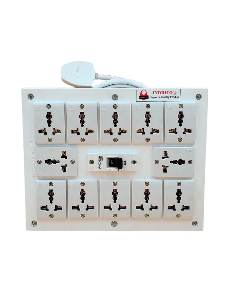 INDRICO PVC 2000W 12 Way Extension Board with Universal Sockets MCB and Long Wire (Pack of 1, White)