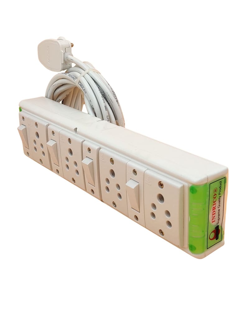INDRICO Electric Junction Switch Board Multi Outlet Power Box with individual Switch Socket with heavy Duty Long Extension Wire Strip Cords for Home White-Green/Blue Pack of 1
