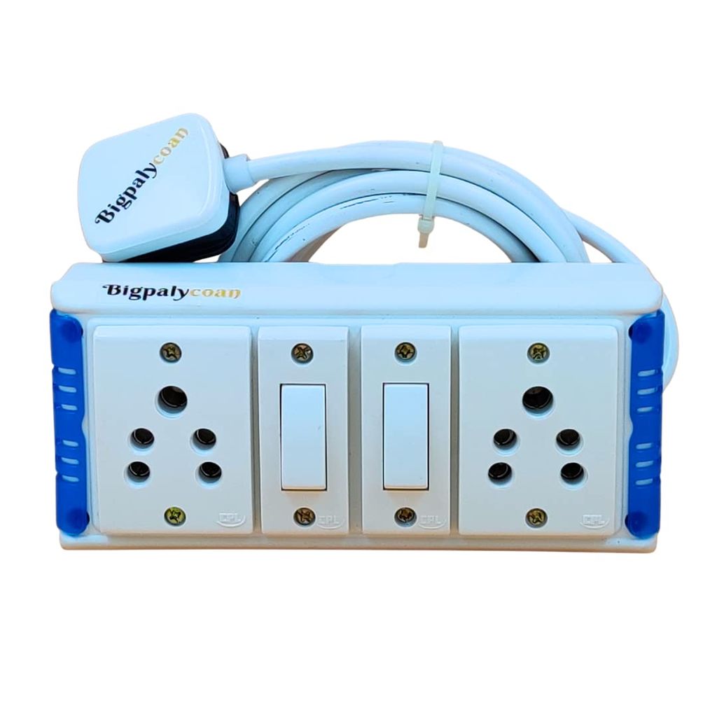 Bigpalycoan 2 Way Extension Multi Outlet Electrical Switch Board with Individual Switch Heavy Duty Long Cord (Max. Rating 1200W- 230V) PVC Blue/Green-White