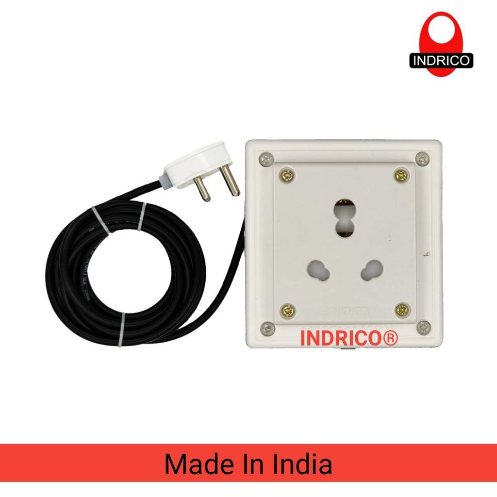 INDRICO? Extension Board with Long Wire for Heavy Appliances with1 Socket 15/16 Ampere Wire 2.5 mm 3 core Copper (White)