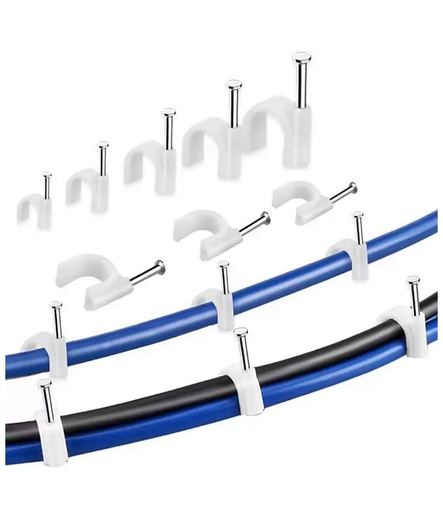 INDRICO? Hardware Circle Wire Cable Clips with Steel Nails PVC White (Pack of 100)