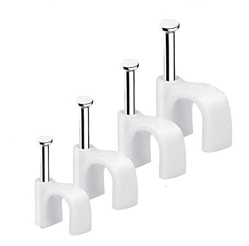INDRICO? Hardware Circle Wire Cable Clips with Steel Nails PVC White (Pack of 100)