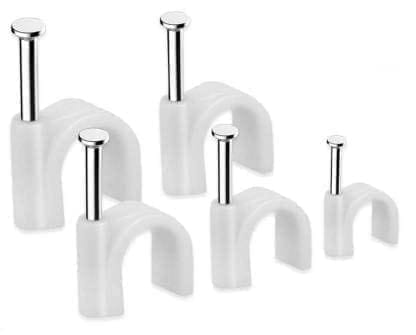 INDRICO? Hardware Circle Wire Cable Clips with Steel Nails PVC White (Pack of 100)