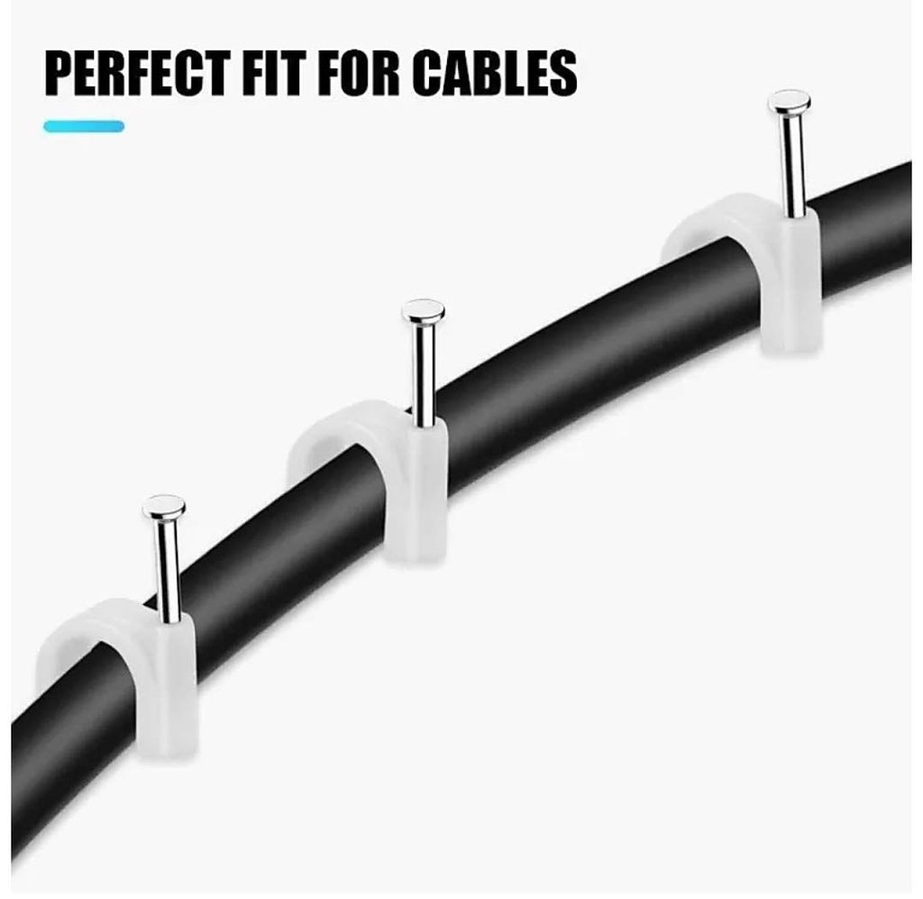 INDRICO? Hardware Circle Wire Cable Clips with Steel Nails PVC White (Pack of 100)