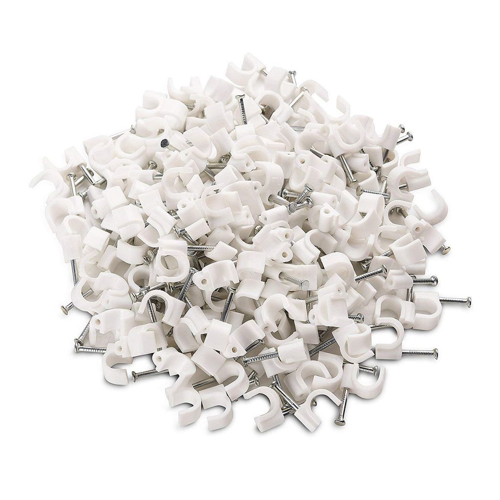 INDRICO? Hardware Circle Wire Cable Clips with Steel Nails PVC White (Pack of 100)