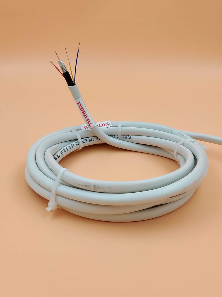 INDRICO 3+1 RG 59 Jelly Folded Pure Copper CCTV Cable Wire for Security Cameras White PVC Pack of 1