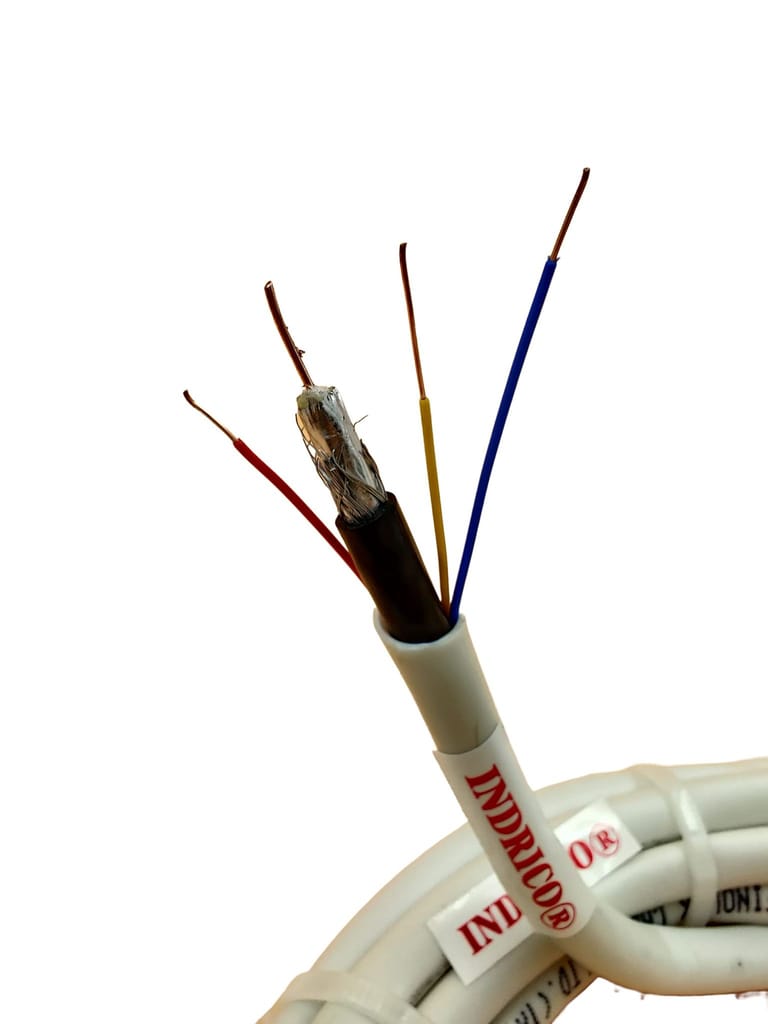 INDRICO 3+1 RG 59 Jelly Folded Pure Copper CCTV Cable Wire for Security Cameras White PVC Pack of 1