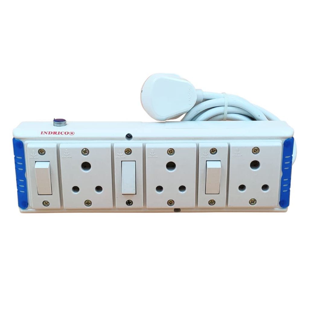 INDRICO Extension Board with Individual Switch 6 Way (Max. Rating 1200W) PVC White Pack of 1
