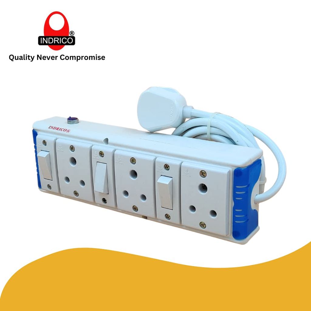 INDRICO Extension Board with Individual Switch 6 Way (Max. Rating 1200W) PVC White Pack of 1