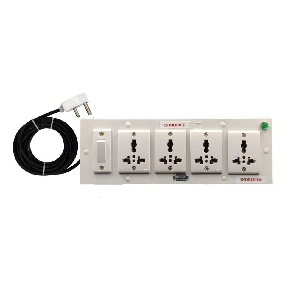 INDRICO? 5050 E-Book 4 + 1 Power Strip Extension Boards with Switch Polycarbonate, Indicator, & 4 International sockets White (Pack of 1)