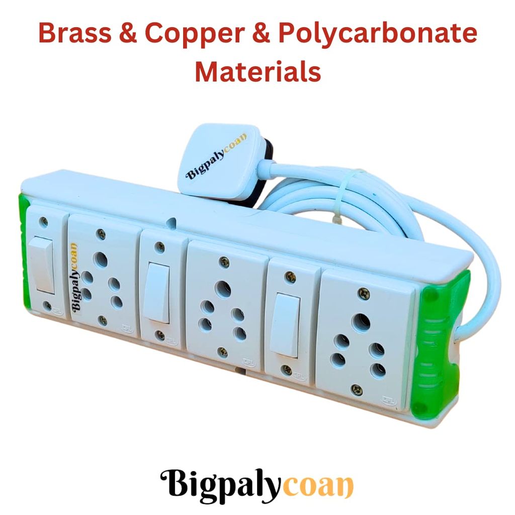 Bigpalycoan 3 Way Electric Extension Board with Individual Switch Heavy Duty Long Cord (Max. Rating 1200W- 230V) PVC Green-White