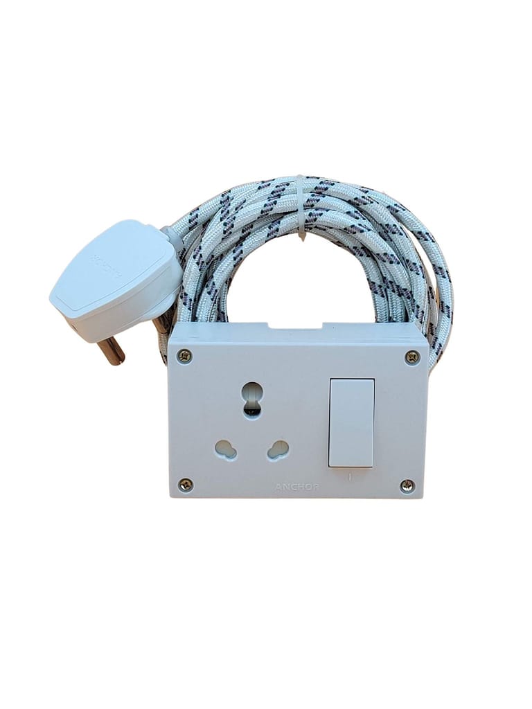 INDRICO? 16 amps Extension Boards 3 Pins max. Load 1500 watts with Cloth Binding Wire White