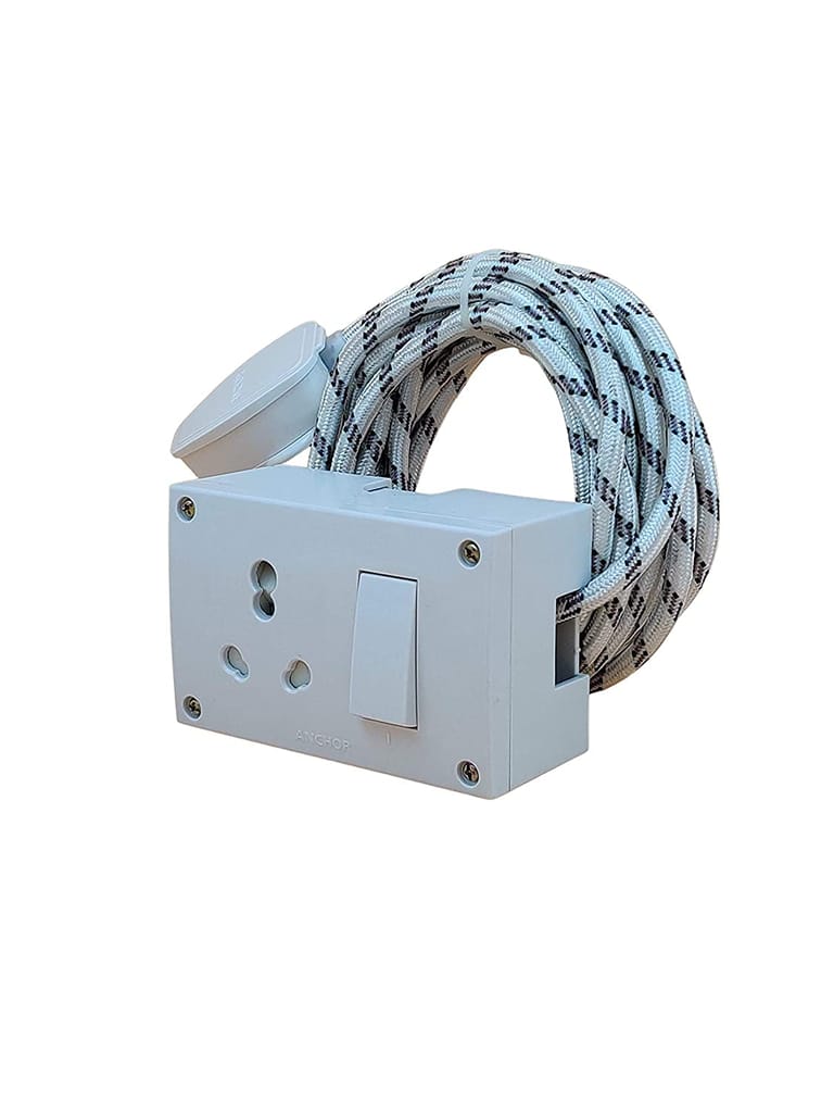 INDRICO? 16 amps Extension Boards 3 Pins max. Load 1500 watts with Cloth Binding Wire White