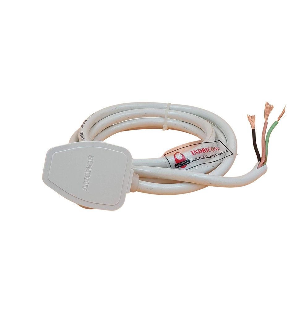 INDRICO 3 Pin Power Cable AC Extension Cord 3 Core Copper Heavy Duty Wire for Cooler Fan Refrigerator Fan and Other Home Appliances PVC White/Black/Grey Pack of 1